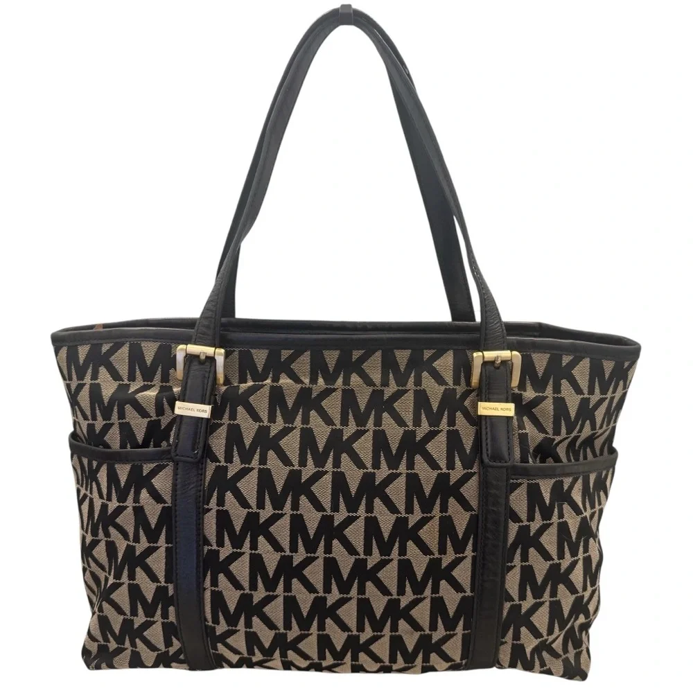 Michael Kors Jet Set MK Signature LG TZ Tote Black Canvas Bag